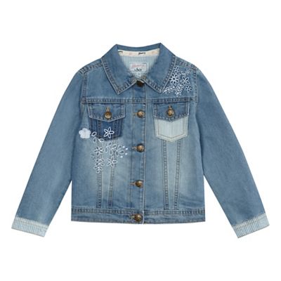 Girls' blue floral embroidered denim jacket